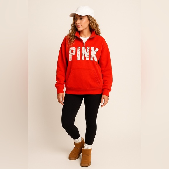 Victoria’s Secret PINK Y2K Orange Quarter Zip Oversized Crewneck Sweatshirt - Picture 8 of 8